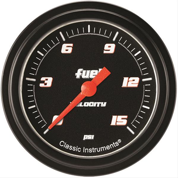 Classic Instruments Velocity Series Gauges VS345BBLF Gauge, Black Series, Fuel Pressure, 0-15 PSI, 2 5/8 in., Low Step Bezel, Analog, Electrical, Each