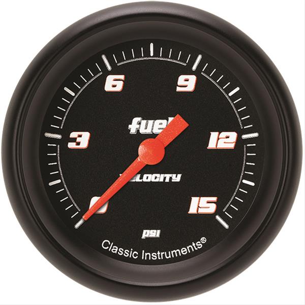 Classic Instruments Velocity Series Gauges VS345BBPF Gauge, Black Series, Fuel Pressure, 0-15 PSI, 2 5/8 in., Performance Bezel, Analog, Electrical, Each