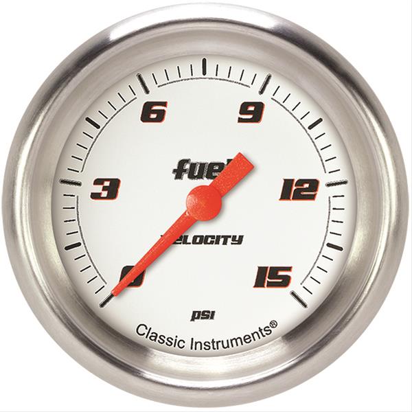 Classic Instruments Velocity Series Gauges VS345WAPF Gauge, White Series, Fuel Pressure, 0-15 PSI, 2 5/8 in., Performance Bezel, Analog, Electrical, Each