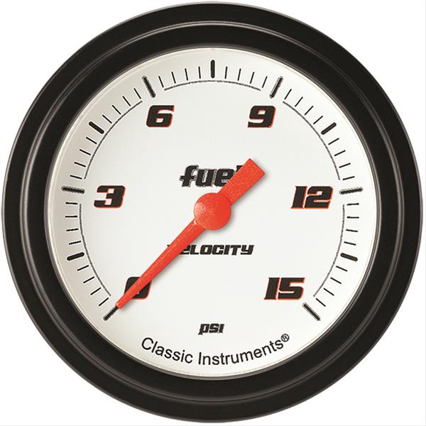 Classic Instruments Velocity Series Gauges VS345WBLF Gauge, White Series, Fuel Pressure, 0-15 PSI, 2 5/8 in., Low Step Bezel, Analog, Electrical, Each