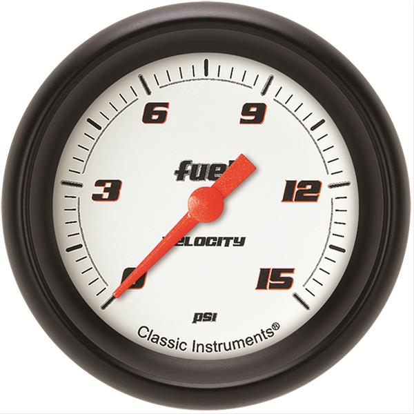 Classic Instruments Velocity Series Gauges VS345WBPF Gauge, White Series, Fuel Pressure, 0-15 PSI, 2 5/8 in., Performance Bezel, Analog, Electrical, Each