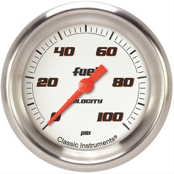 Classic Instruments Velocity Series Gauges VS346WAPF Gauge, White Series, Fuel Pressure, 0-100 PSI, 2 5/8 in., Performance Bezel, Analog, Electrical, Each