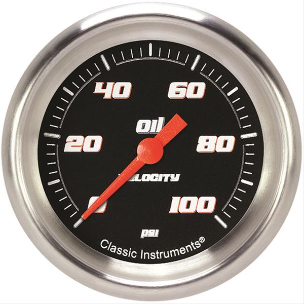 Classic Instruments Velocity Series Gauges VS381BAPF Gauge, Black Series, Oil Pressure, 0-100 PSI, 2 5/8 in., Performance Bezel, Analog, Electrical, Each