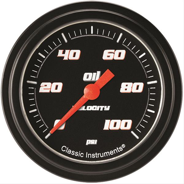 Classic Instruments Velocity Series Gauges VS381BBLF Gauge, Black Series, Oil Pressure, 0-100 PSI, 2 5/8 in., Low Step Bezel, Analog, Electrical, Each