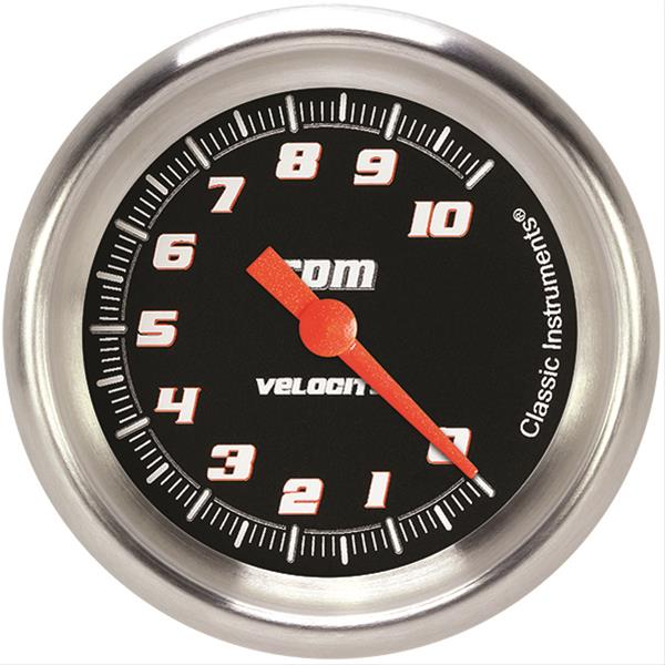 Classic Instruments Velocity Series Tachometers VS383BAPF Gauges, Tachometers, 0-10,000 rpm, Analog, Electrical, 2 5/8 in. Diameter, Black Face, White with Orange Outline Numbers, Each