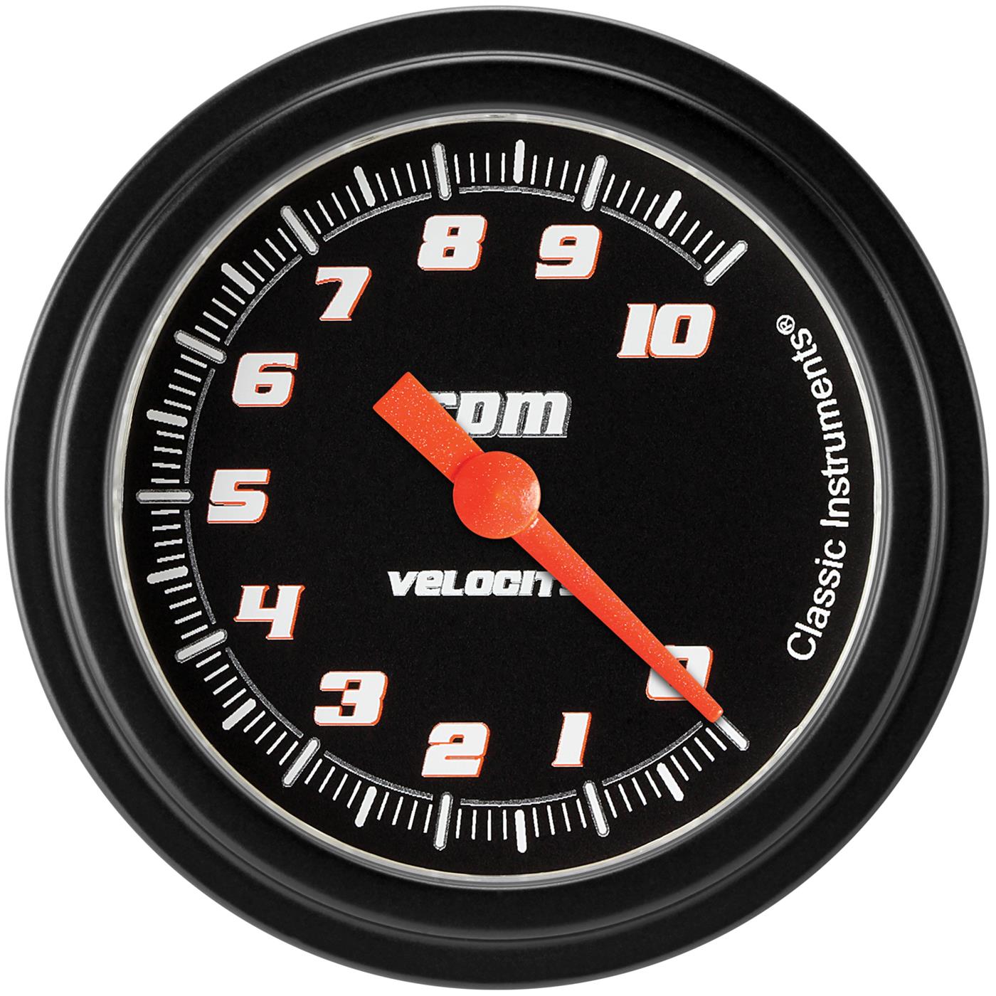 Classic Instruments Velocity Series Tachometers VS383BBLF Gauges, Tachometers, 0-10,000 rpm, Analog, Electrical, 2 5/8 in. Diameter, Black Face, White Numbers, Black Bezel, Each