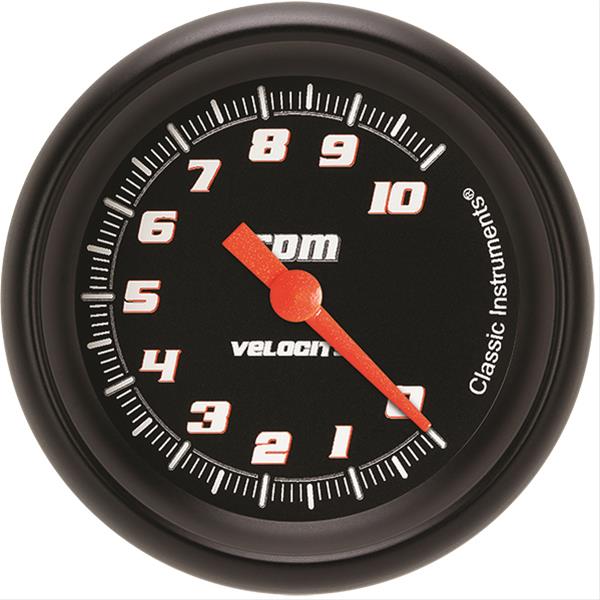 Classic Instruments Velocity Series Tachometers VS383BBPF Gauges, Tachometers, 0-10,000 rpm, Analog, Electrical, 2 5/8 in., Black Face, White with Orange Outline Numbers, Shift Light, Each