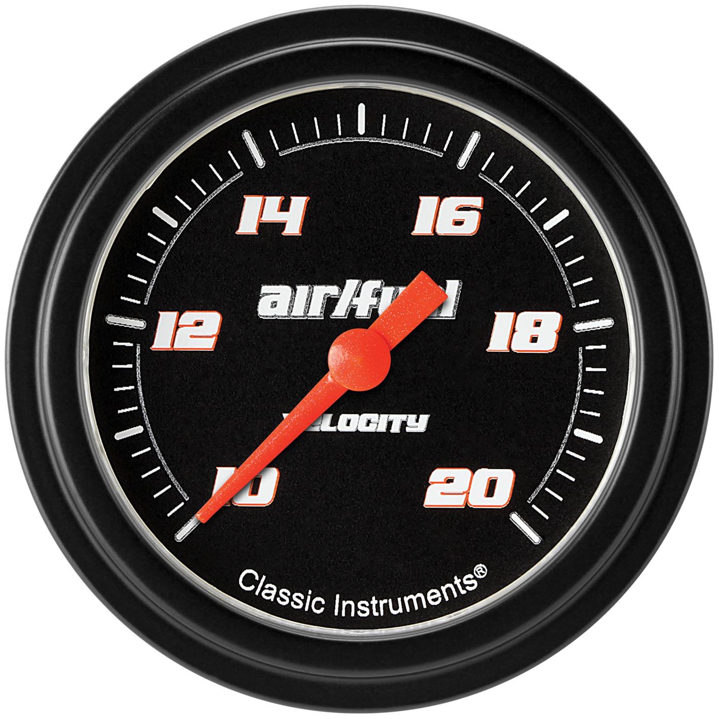 Classic Instruments Velocity Series Gauges VS394BBLF Gauges, Series, Air/Fuel Ratio - Wideband, 10:1-20:1 Air/Fuel Ratio, Analog, Electrical, 2 5/8 in., Black Face, White Numbers, Each