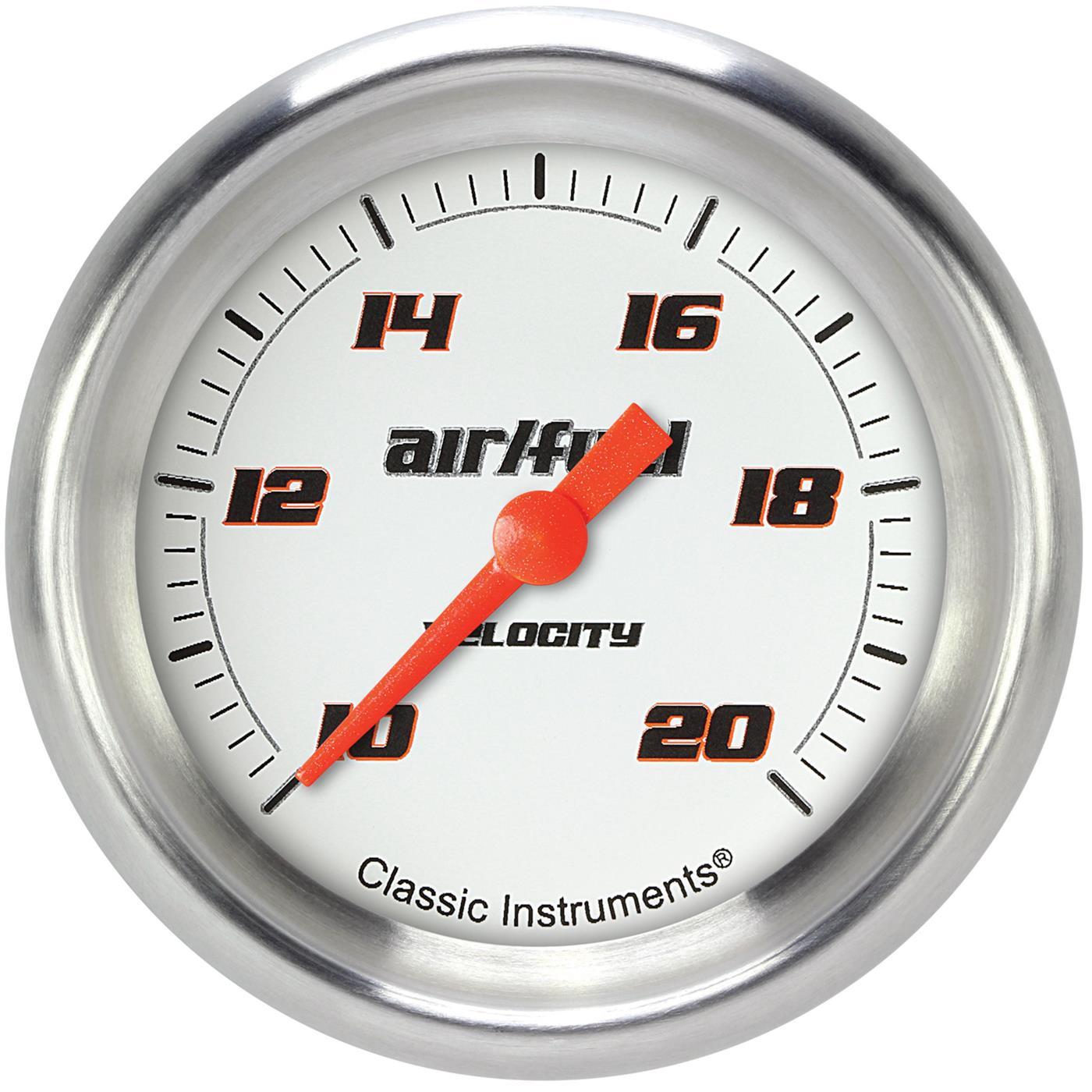 Classic Instruments Velocity Series Gauges VS394WAPF Gauges, Series, Air/Fuel Ratio - Wideband, 10:1-20:1 Air/Fuel Ratio, Analog, Electrical, 2 5/8 in., White Face, Black Numbers, Each