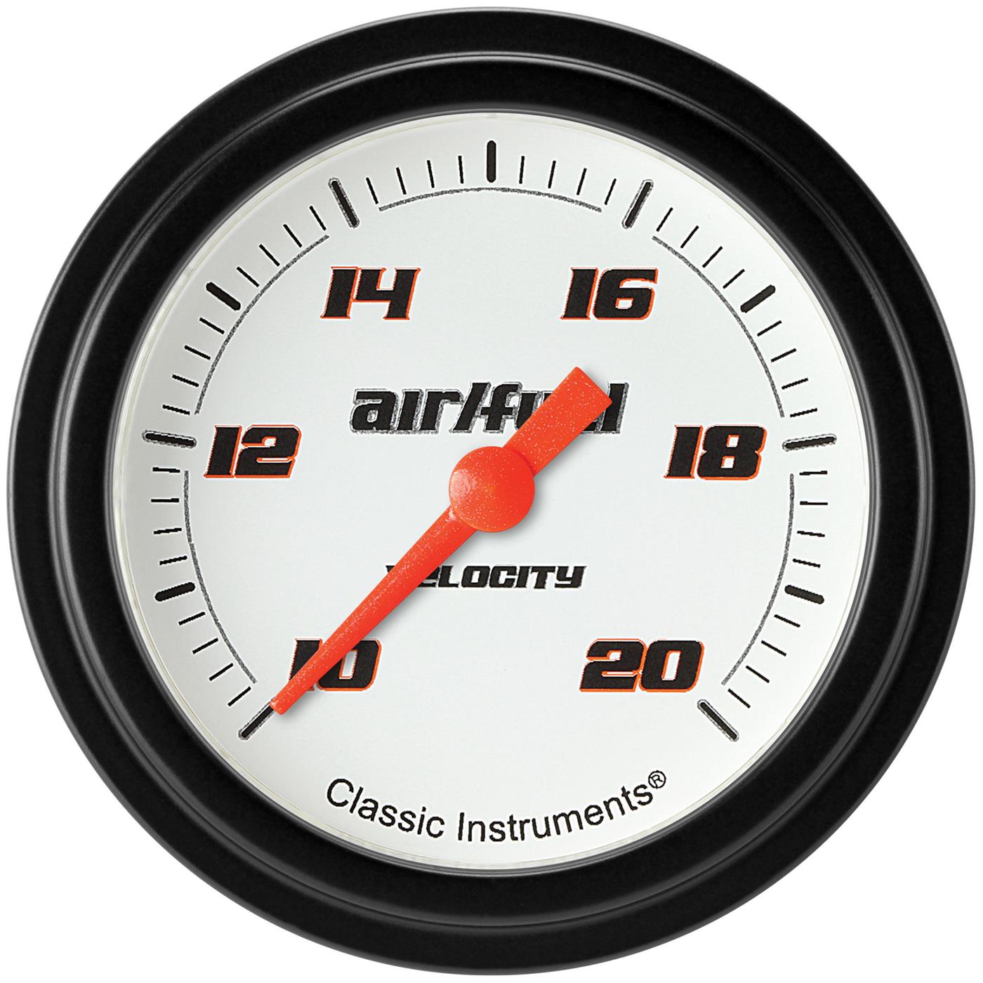 Classic Instruments Velocity Series Gauges VS394WBLF Gauges, Series, Air/Fuel Ratio - Wideband, 10:1-20:1 Air/Fuel Ratio, Analog, Electrical, 2 5/8 in., White Face, Black Numbers, Each