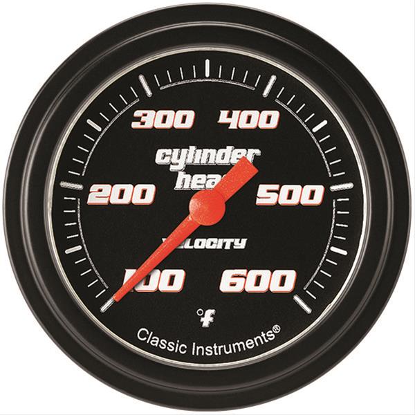 Classic Instruments Velocity Series Gauges VS397BBLF Gauge, Black Series, Cylinder Head Temperature, 100-600 Degrees F, 2 5/8 in., Low Step Bezel, Analog, Electrical, Each