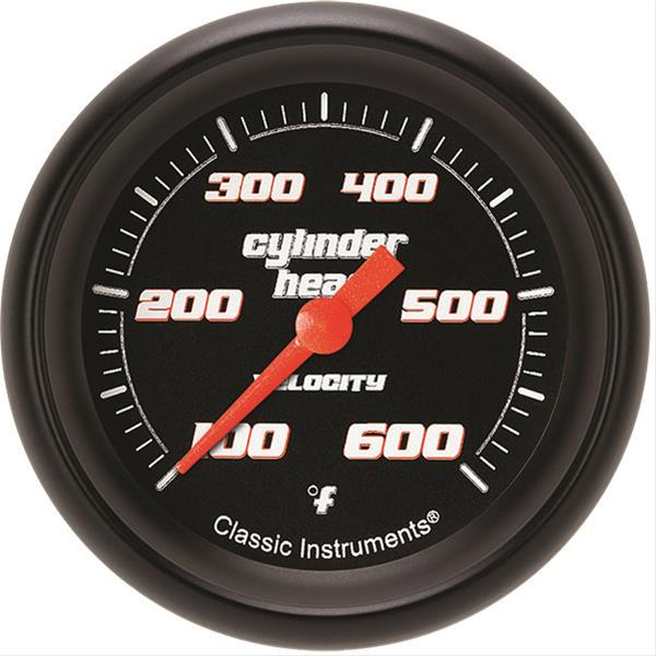 Classic Instruments Velocity Series Gauges VS397BBPF Gauge, Black Series, Cylinder Head Temperature, 100-600 Degrees F, 2 5/8 in., Performance Bezel, Analog, Electrical, Each
