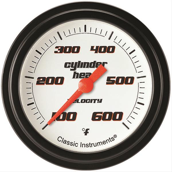 Classic Instruments Velocity Series Gauges VS397WBLF Gauge, White Series, Cylinder Head Temperature, 100-600 Degrees F, 2 5/8 in., Low Step Bezel, Analog, Electrical, Each