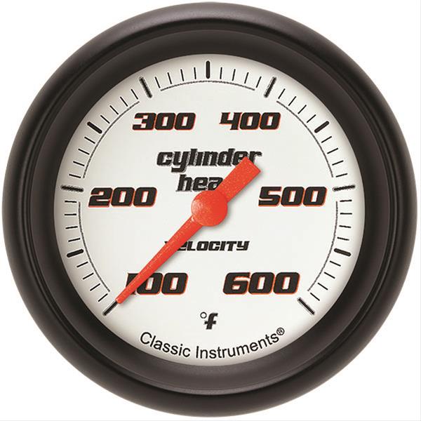 Classic Instruments Velocity Series Gauges VS397WBPF Gauge, White Series, Cylinder Head Temperature, 100-600 Degrees F, 2 5/8 in., Performance Bezel, Analog, Electrical, Each