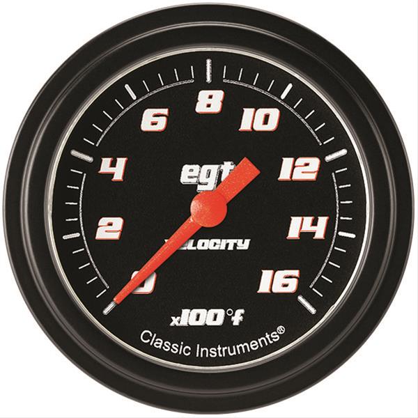 Classic Instruments Velocity Series Gauges VS398BBLF Gauge, Black Series, Pyrometer, 0-1,600 Degrees F, 2 5/8 in., Low Step Bezel, Analog, Electrical, Each