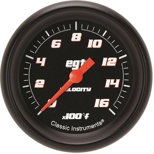Classic Instruments Velocity Series Gauges VS398BBPF Gauge, Black Series, Pyrometer, 0-1,600 Degrees F, 2 5/8 in., Performance Bezel, Analog, Electrical, Each