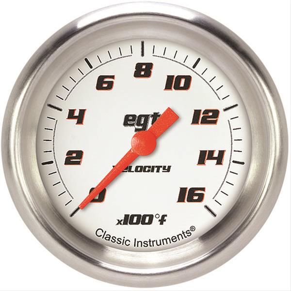 Classic Instruments Velocity Series Gauges VS398WAPF Gauge, White Series, Pyrometer, 0-1,600 Degrees F, 2 5/8 in., Performance Bezel, Analog, Electrical, Each