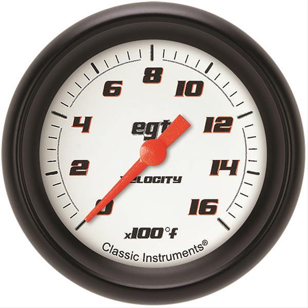 Classic Instruments Velocity Series Gauges VS398WBPF Gauge, White Series, Pyrometer, 0-1,600 Degrees F, 2 5/8 in., Performance Bezel, Analog, Electrical, Each