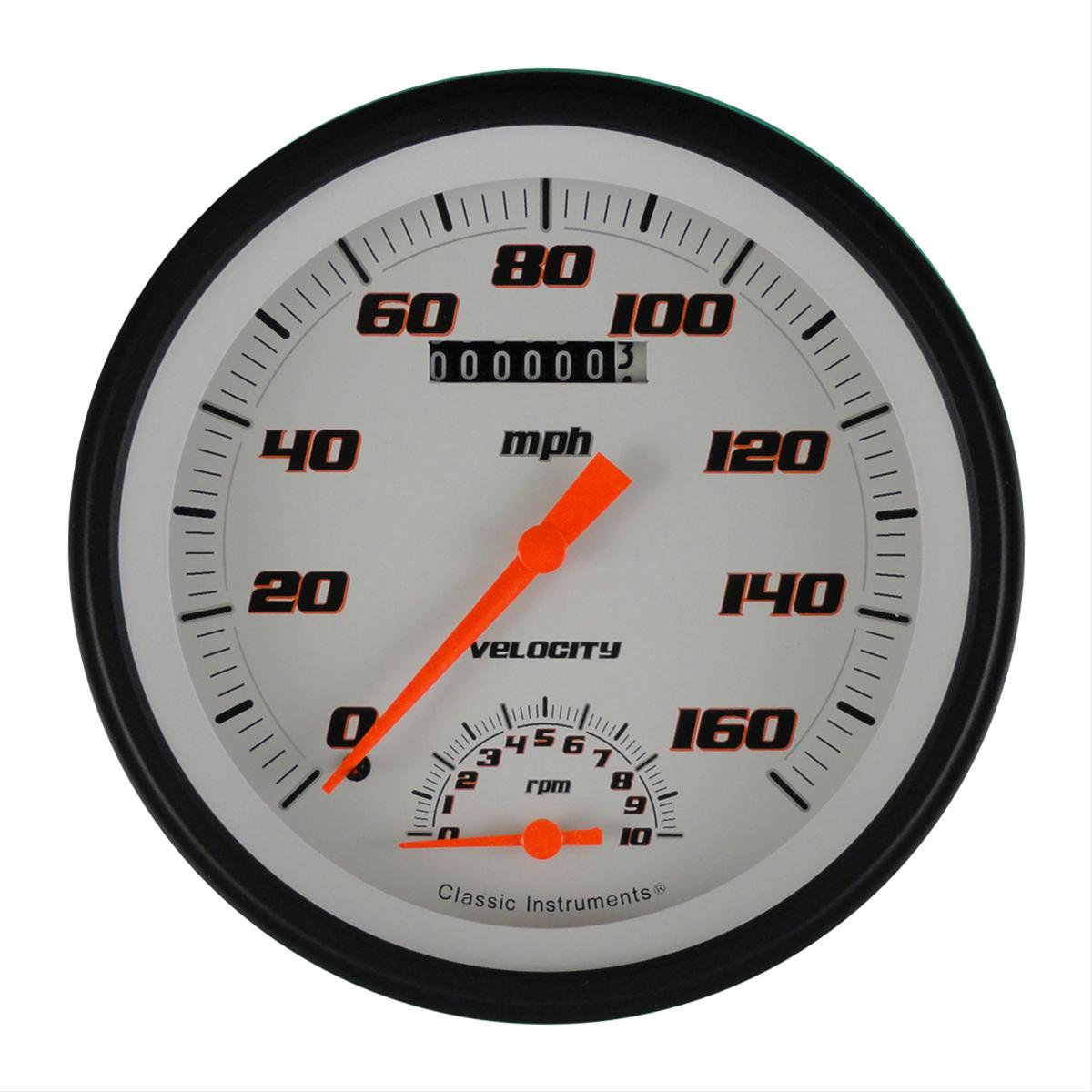Classic Instruments Velocity Series Gauge Sets VS50WBLF Gauge, Velocity, Analog, Electrical, Speedometer, Tachometer, 5 in. Diameter, White Face, Each