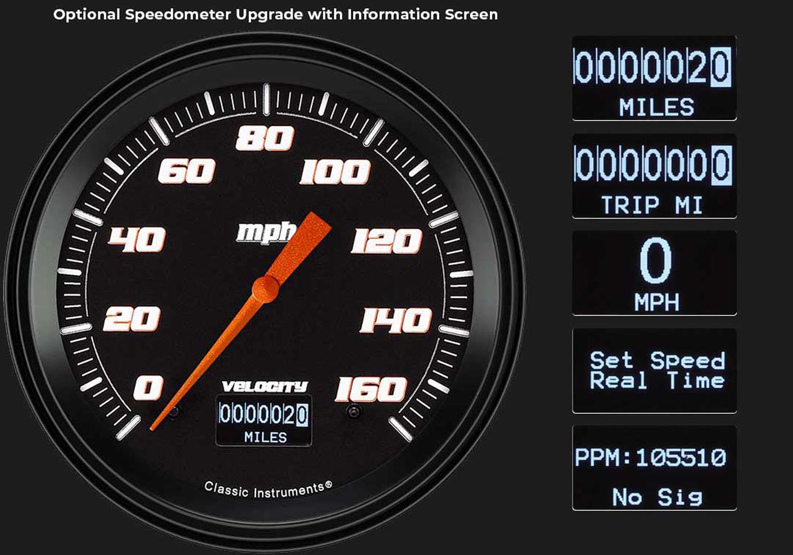 Classic Instruments Velocity Black Series Gauge Sets VS64BBLF Gauge, Black, 4 5/8 in., Speedometer, Oil Pressure, Water Temp, Voltmeter, Fuel Level, Low-Step Bezel, Flat Lens, Kit