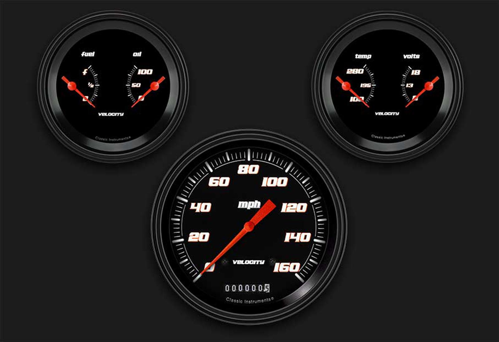 Classic Instruments Velocity Black Series Gauge Sets VS64BBLF Gauge, Black, 4 5/8 in., Speedometer, Oil Pressure, Water Temp, Voltmeter, Fuel Level, Low-Step Bezel, Flat Lens, Kit thumbnail 2