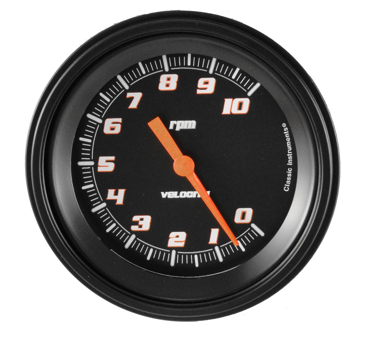 Classic Instruments Velocity Series Tachometers VS71BBLF Gauge, Velocity, Analog, Electrical, Tachometer, 5 in. Diameter, Black Face, Each