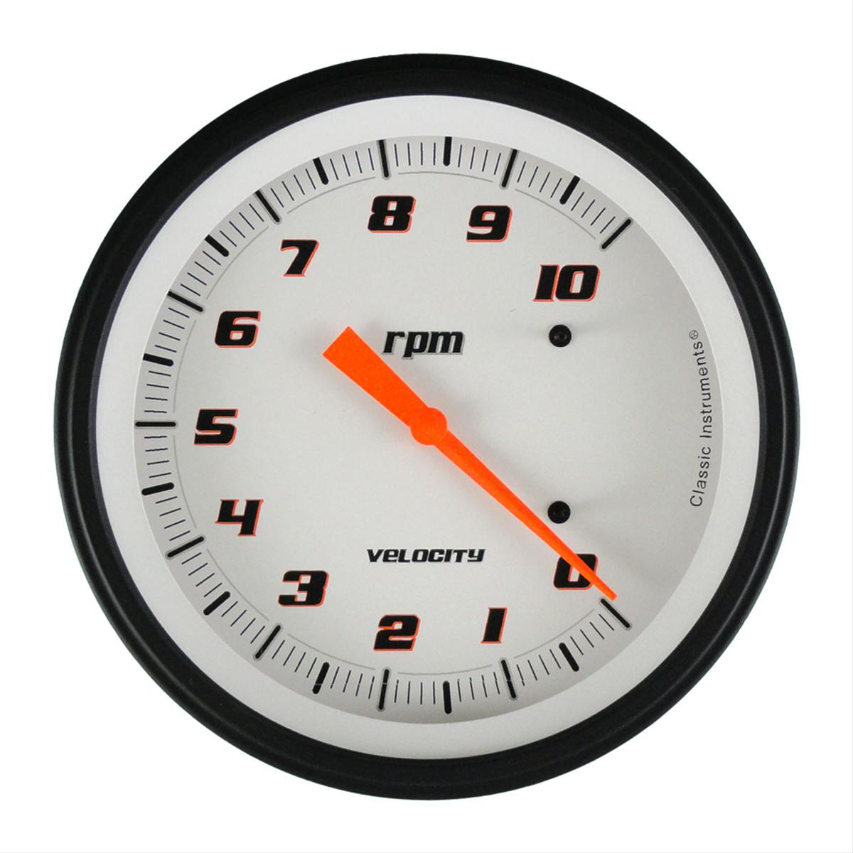 Classic Instruments Velocity Series Tachometers VS71WBLF Gauge, Velocity, Analog, Electrical, Tachometer, 5 in. Diameter, White Face, Each
