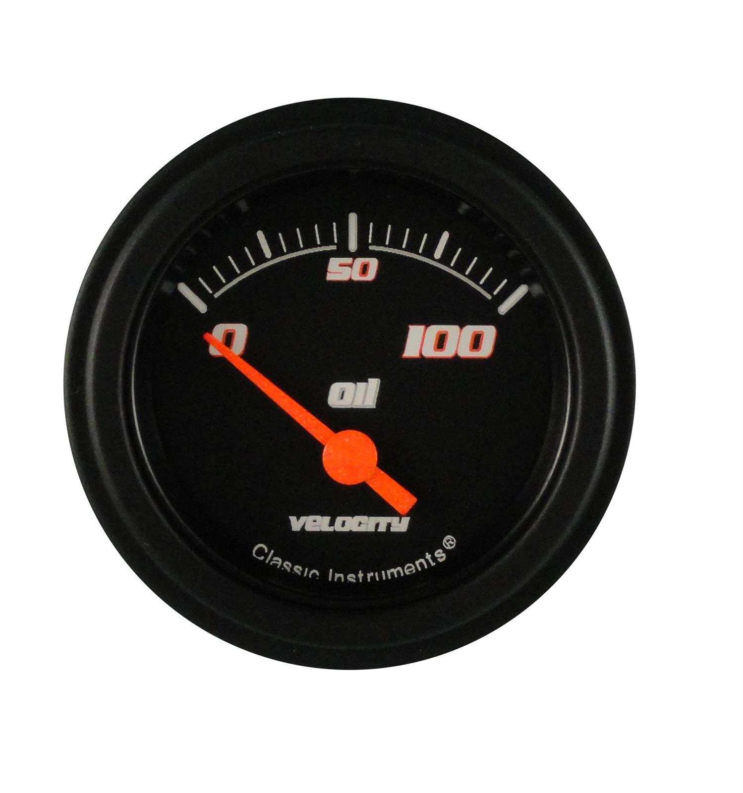 Classic Instruments Velocity Series Gauges VS81BBLF Gauge, Series, Analog, Oil Pressure, 0-100 psi, 2 1/8 in. Diameter, Black Face, Electrical, Each