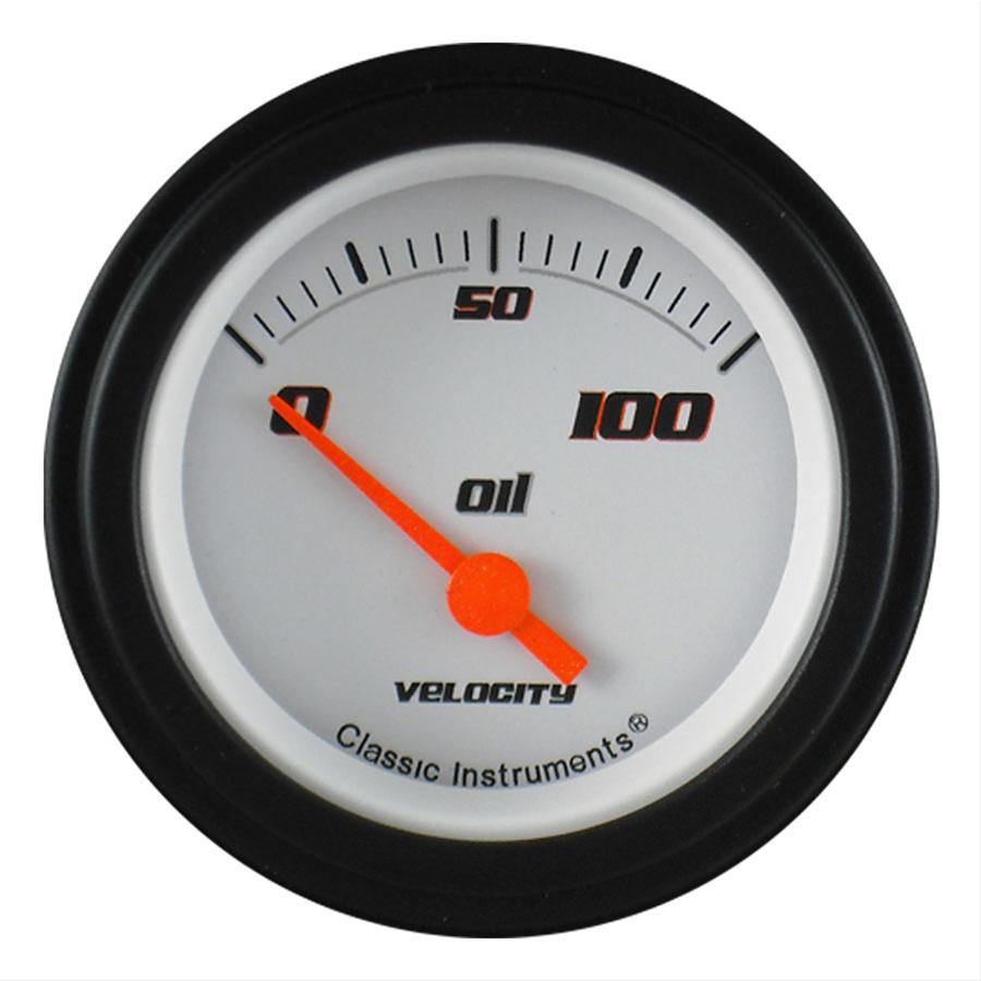 Classic Instruments Velocity Series Gauges VS81WBLF Gauge, Series, Analog, Oil Pressure, 0-100 psi, 2 1/8 in. Diameter, White Face, Electrical, Each