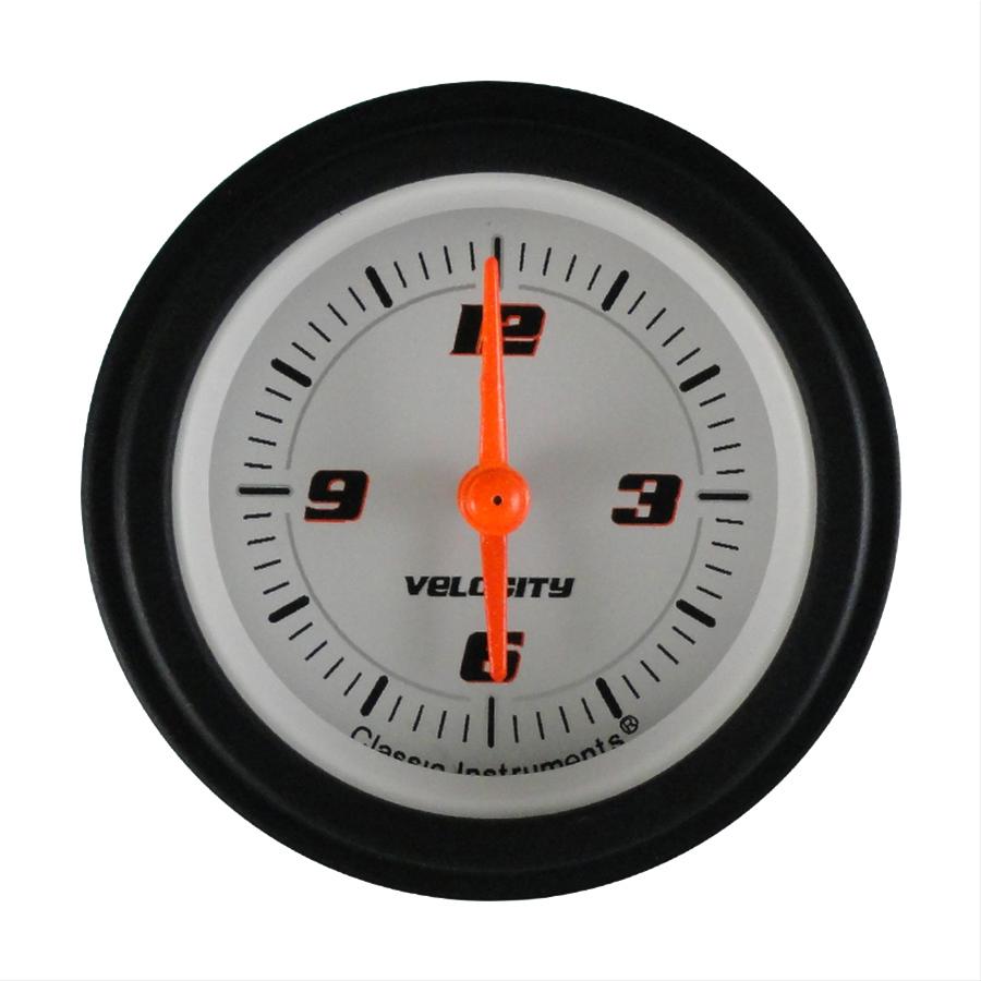 Classic Instruments Velocity Series Gauges VS90WBLF Gauge, Series, Analog, Clock, 12 hours, 2 1/8 in. Diameter, White Face, Electrical, Each