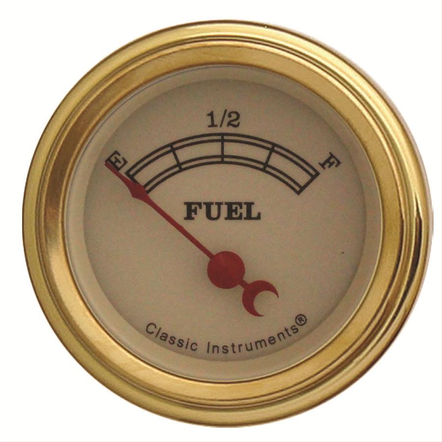Classic Instruments Vintage Series Gauges VT09GLC Gauge, Series, Analog, Fuel Level, Empty-Full, 2 1/8 in. Diameter, Tan Face, Electrical, Each