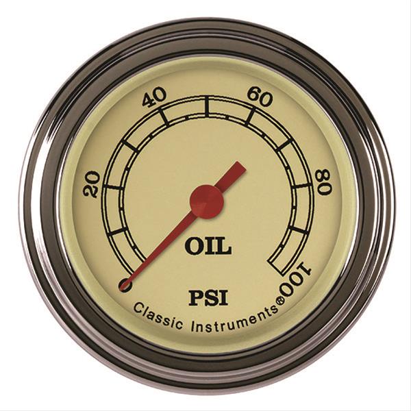 Classic Instruments Vintage Series Gauges VT181SLF Oil Pressure Gauge, VINTAGE 2" OIL PRES 100psi FULL SWEEP