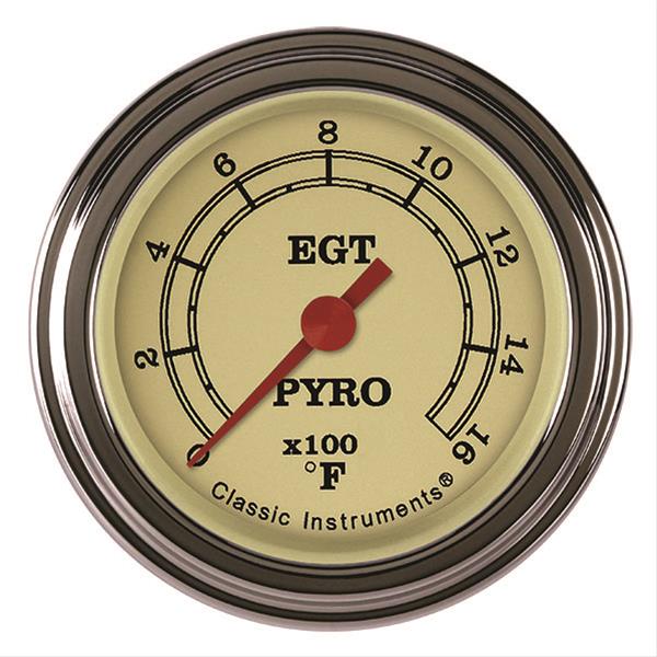 Classic Instruments Vintage Series Gauges VT198SLF Gauge, Analog, Series, EGT, 0-1600 Degrees F, 2 1/8 in. Diameter, Tan Face, Full Sweep, Each