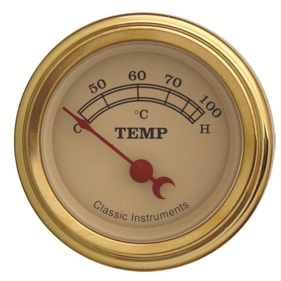 Classic Instruments Vintage Series Gauges VT25GLF Gauge, Series, Water Temperature, 35-100 degrees C, 2 1/8 in., Tan Face, Analog, Electrical, Each