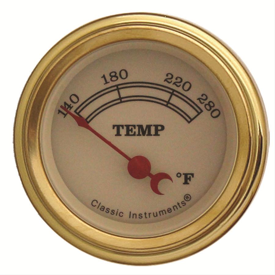 Classic Instruments Vintage Series Gauges VT26GLC Gauge, Series, Water Temperature, 140-280 degrees F, 2 1/8 in., Tan Face, Analog, Electrical, Each