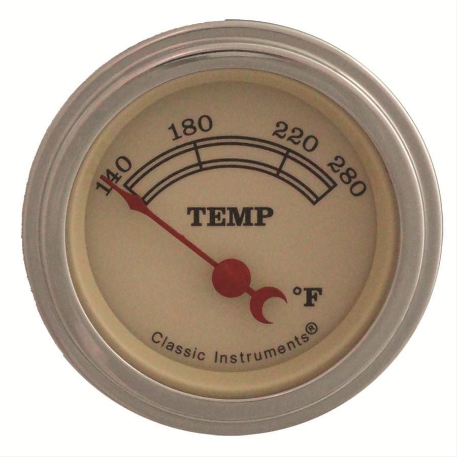 Classic Instruments Vintage Series Gauges VT26SLC Gauge, Vintage, Water Temperature, 140-280 Degrees F, 2 1/8 in., Analog, Electrical, Each