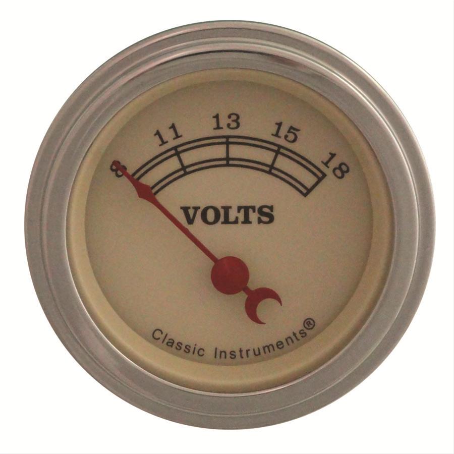 Classic Instruments Vintage Series Gauges VT30SLF Gauge, Series, Voltmeter, 8-18 V, 2 1/8 in., Cream Face, Analog, Electrical, Each