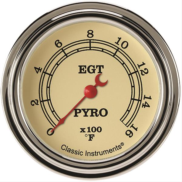 Classic Instruments Vintage Series Gauges VT398SLF Gauge, Analog, Series, EGT, 0-1600 Degrees F, 2 5/8 in. Diameter, Tan Face, Full Sweep, Each