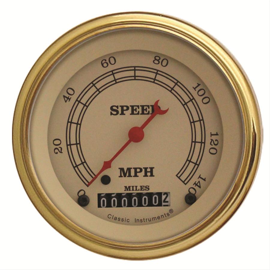 Classic Instruments Vintage Series Speedometers VT55GLC Speedometer, Series, 3 3/8 in. Diameter, 0-140 mph, Analog, Electrical, Curved Face, Each
