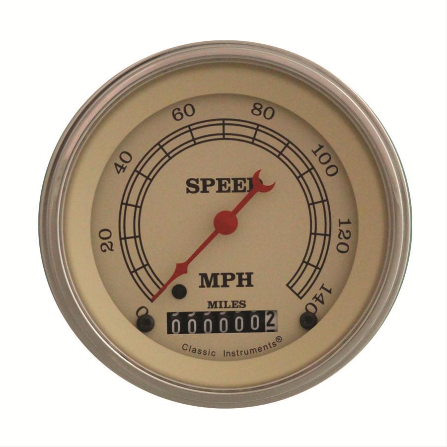 Classic Instruments Vintage Series Speedometers VT55SLF Speedometer, Series, 3 3/8 in. Diameter, 0-140 mph, Analog, Electrical, Flat Face, Each