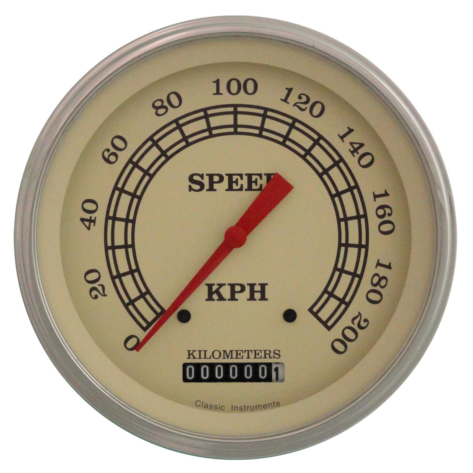 Classic Instruments Vintage Series Speedometers VT58SLF Speedometer, Series, 5 in. Diameter, 0-200 kph, Analog, Electrical, Flat Face, Each