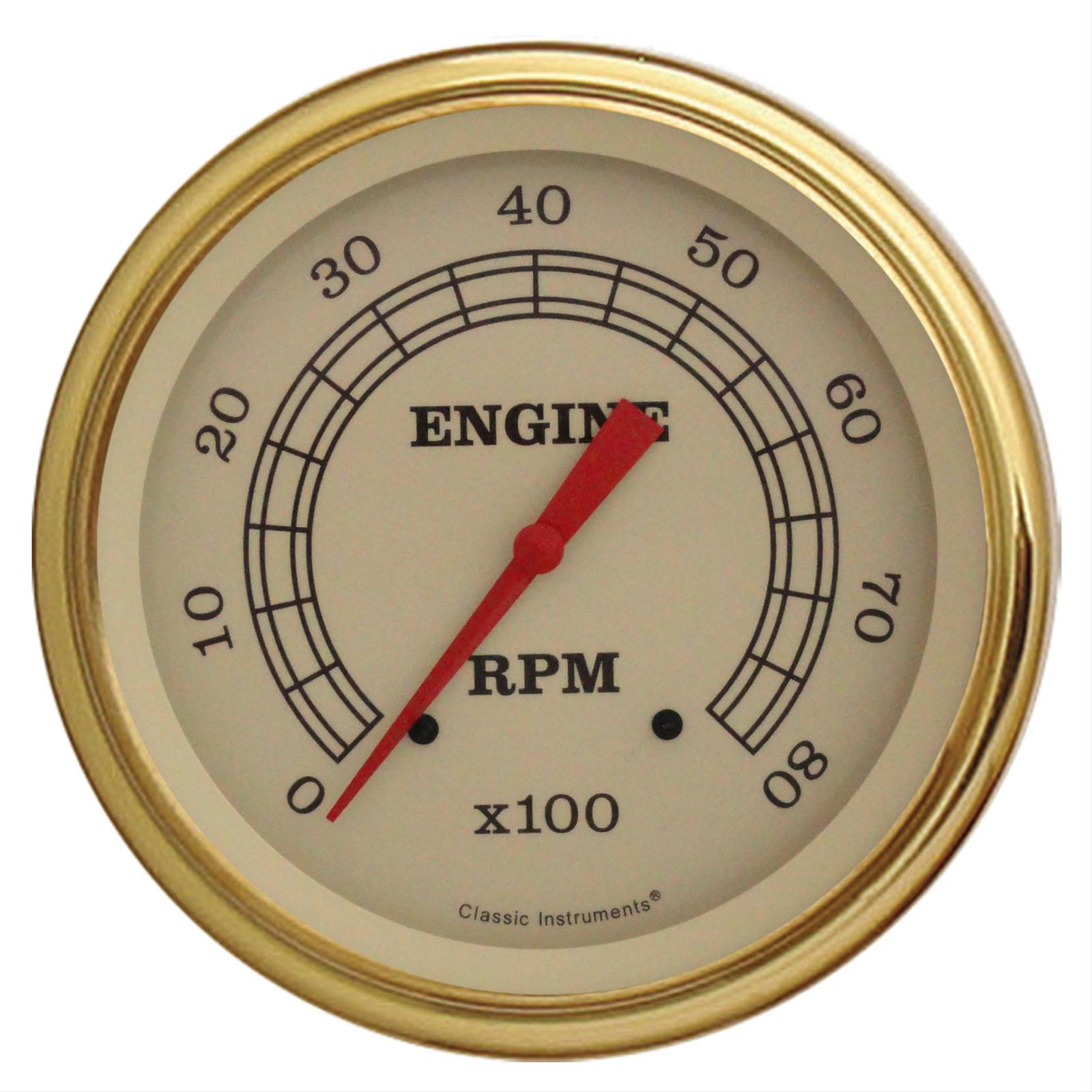 Classic Instruments Vintage Series Tachometers VT71GLF Gauge, Vintage, Analog, Electronic, Tachometer, 5 in. Diameter, Cream Face/Gold Bezel, Each