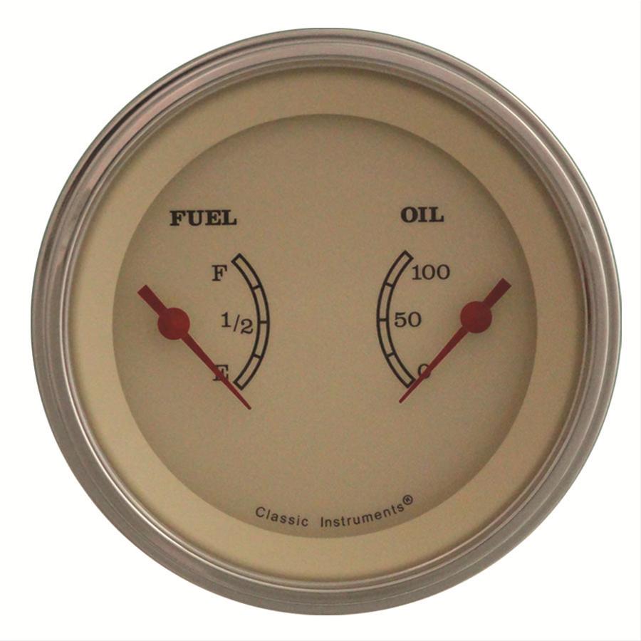 Classic Instruments Vintage Series Gauge Sets VT72SLF Gauge, Series, Dual, Oil Pressure, Fuel Level, 3 3/8 in., Cream Face, Analog, Each