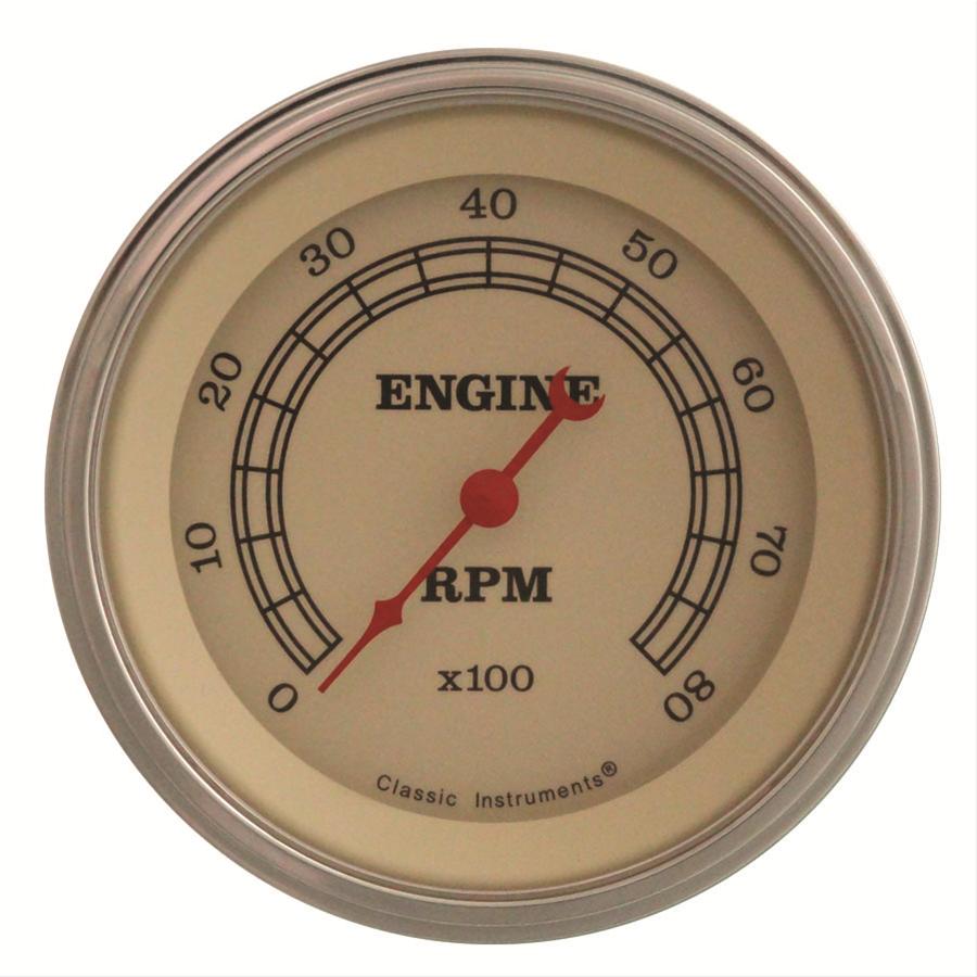Classic Instruments Vintage Series Tachometers VT80SLC Gauge, Vintage, Tachometer, 0-8,000 rpm, In-dash, 3 3/8 in., Cream Face, Analog, Electronic, V8, Each