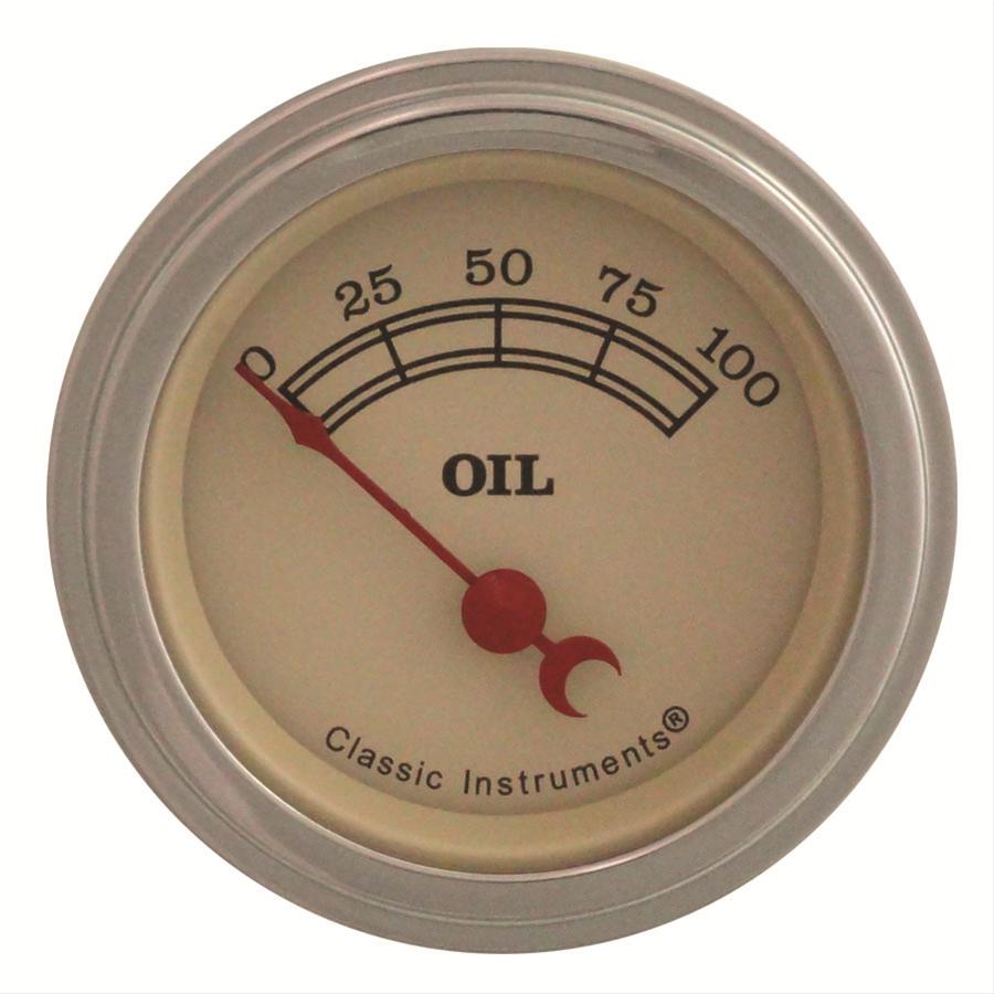Classic Instruments Vintage Series Gauges VT81SLC Gauge, Vintage, Oil Pressure, 0-100 psi, 2 1/8 in., Analog, Electrical, Each