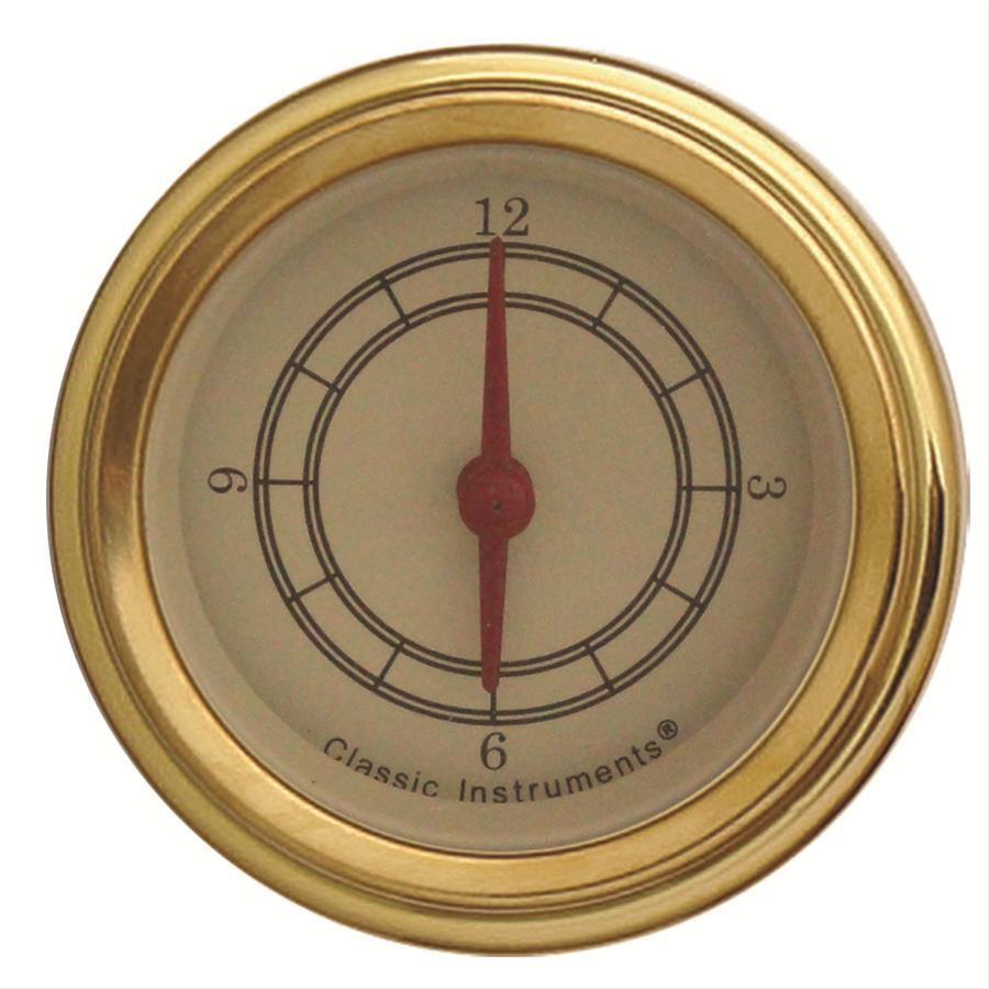Classic Instruments Vintage Series Gauges VT90GLF Gauge, Series, Clock, 12 hours, 2 1/8 in., Tan Face, Analog, Electrical, Each