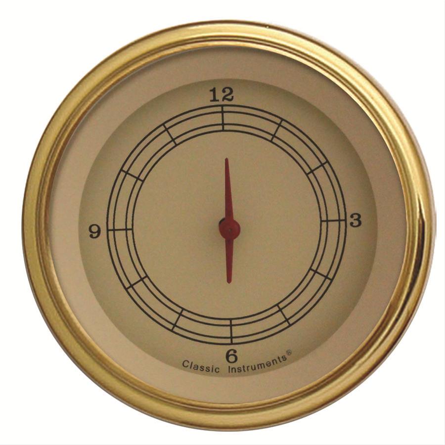 Classic Instruments Vintage Series Gauges VT93GLF Gauge, Series, Clock, 12 hours, 3 3/8 in., Tan Face, Analog, Electrical, Each