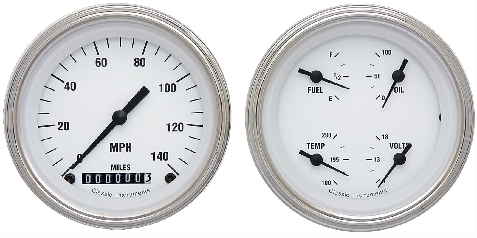 Classic Instruments White Hot Series Gauge Sets WH02SLC Gauges, Series, Speedometer, Water Temperature, Oil Pressure, Fuel Level, Face, Analog, Pair