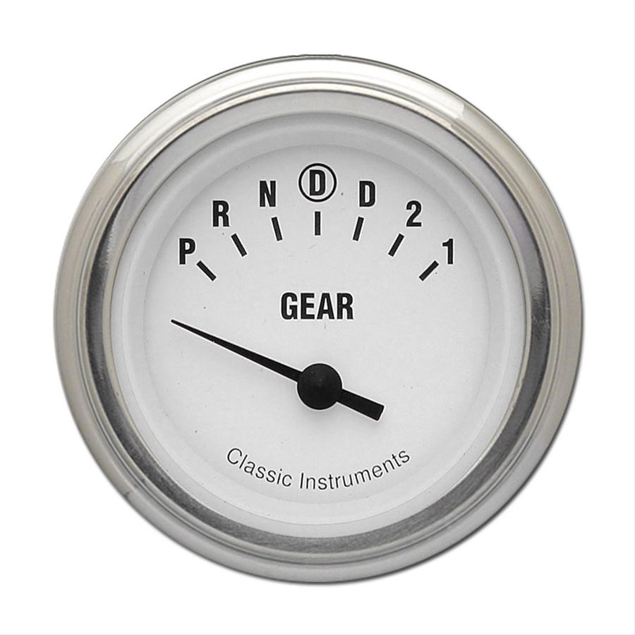 Classic Instruments Gear Selector Gauges WH06SLF Gauge, Selector, Round, Dash Mount, 2 1/8 in., White Face, Polished Bezel, Overdrive, Each
