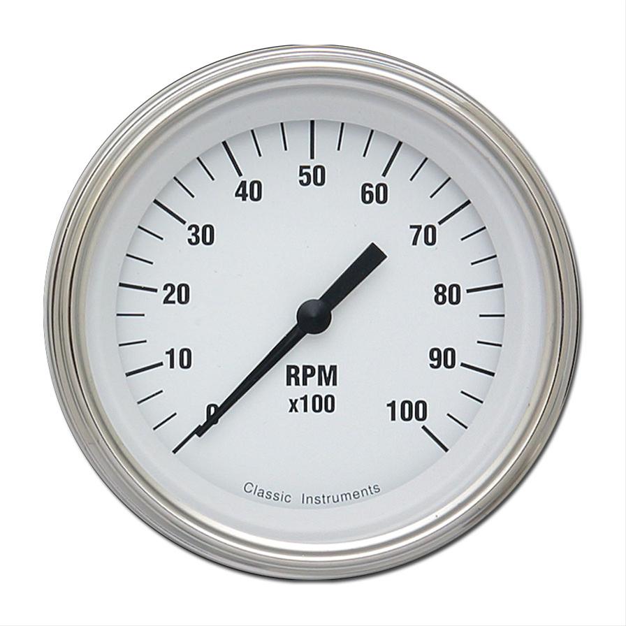Classic Instruments White Hot Series Tachometers WH10SLF Gauge, Series, Tachometer, 0-10,000 rpm, 3 3/8 in., Face, Analog, Electrical, Each